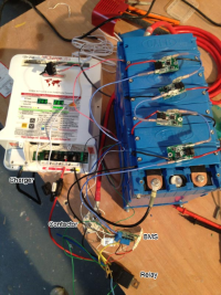 Spaghetti Junction of wiring for initial testing, charge and balance